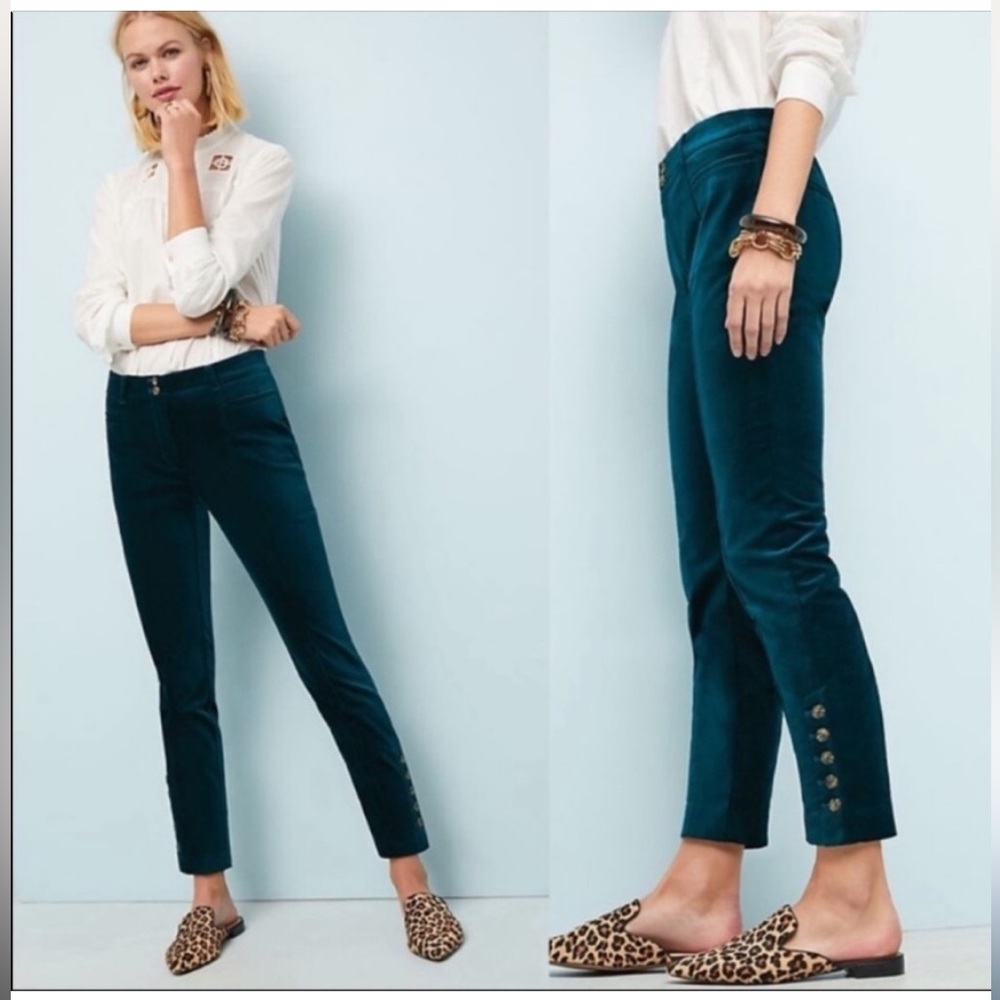 Anthropologie - Green Velvet - The Essential SLIM - pant - cropped trouser sz 8